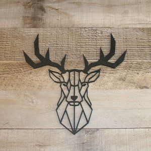 Deer Head Geometric 2D Wall Decor 3D Printed Wall Art Minimalist Line Art Black